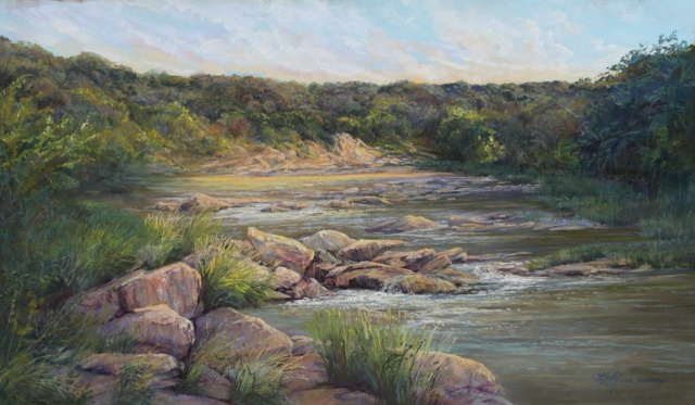 "Crossing At Dawn" 14" x 24" pastel by Lindy Cook Severns 